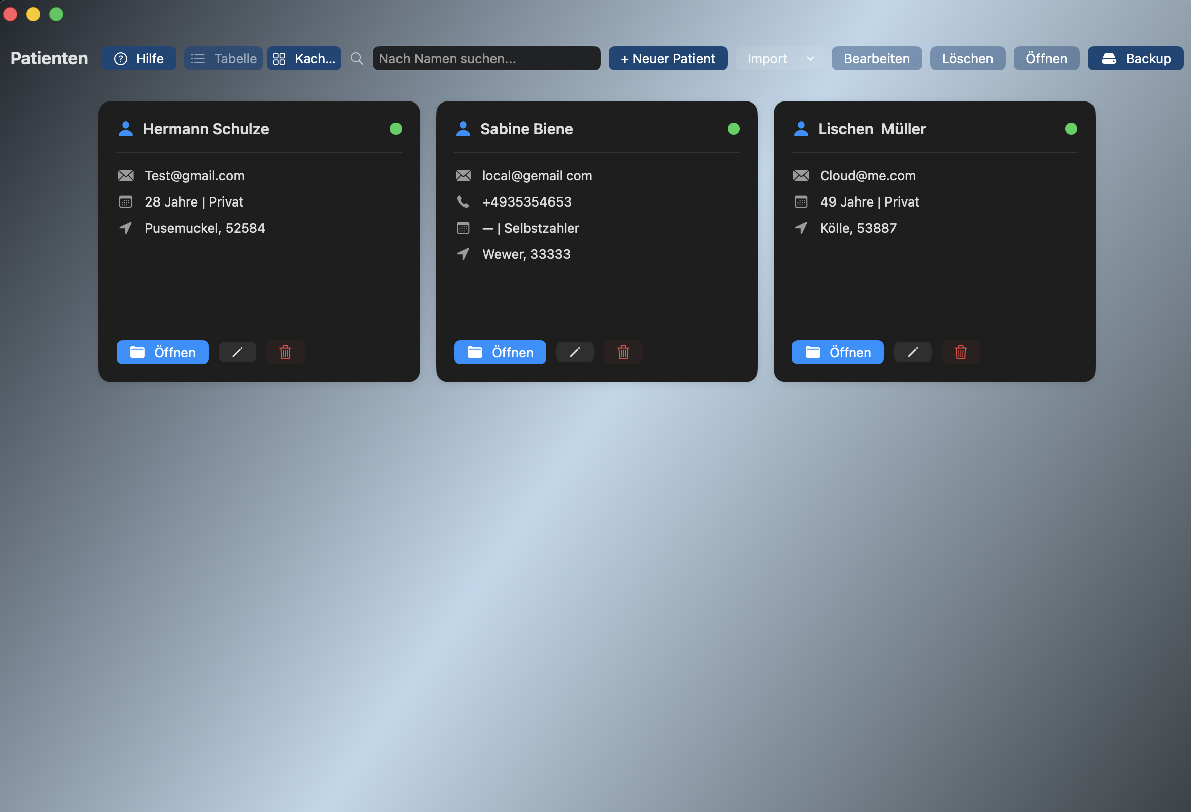 Online-Praxis App: Patienten-/Klientenübersicht