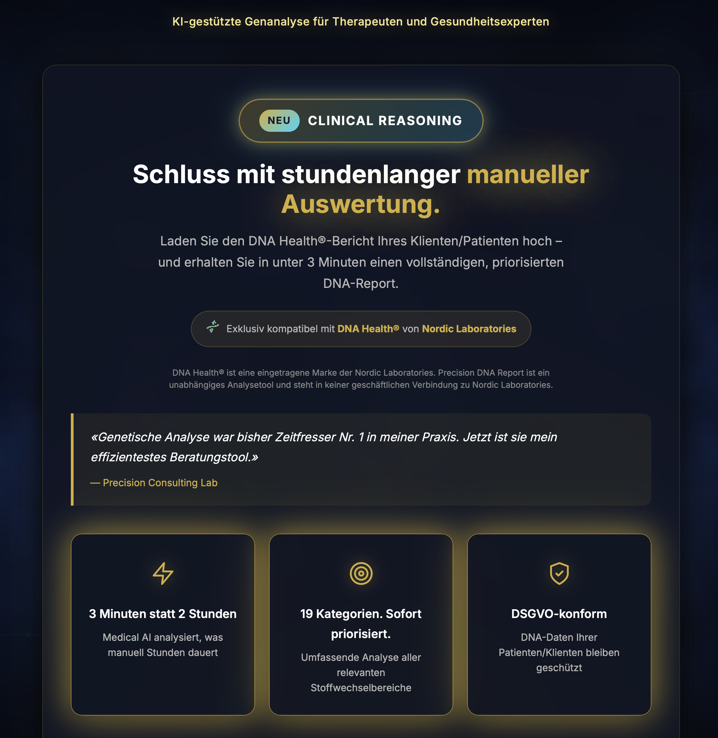 DNA Report Landingpage