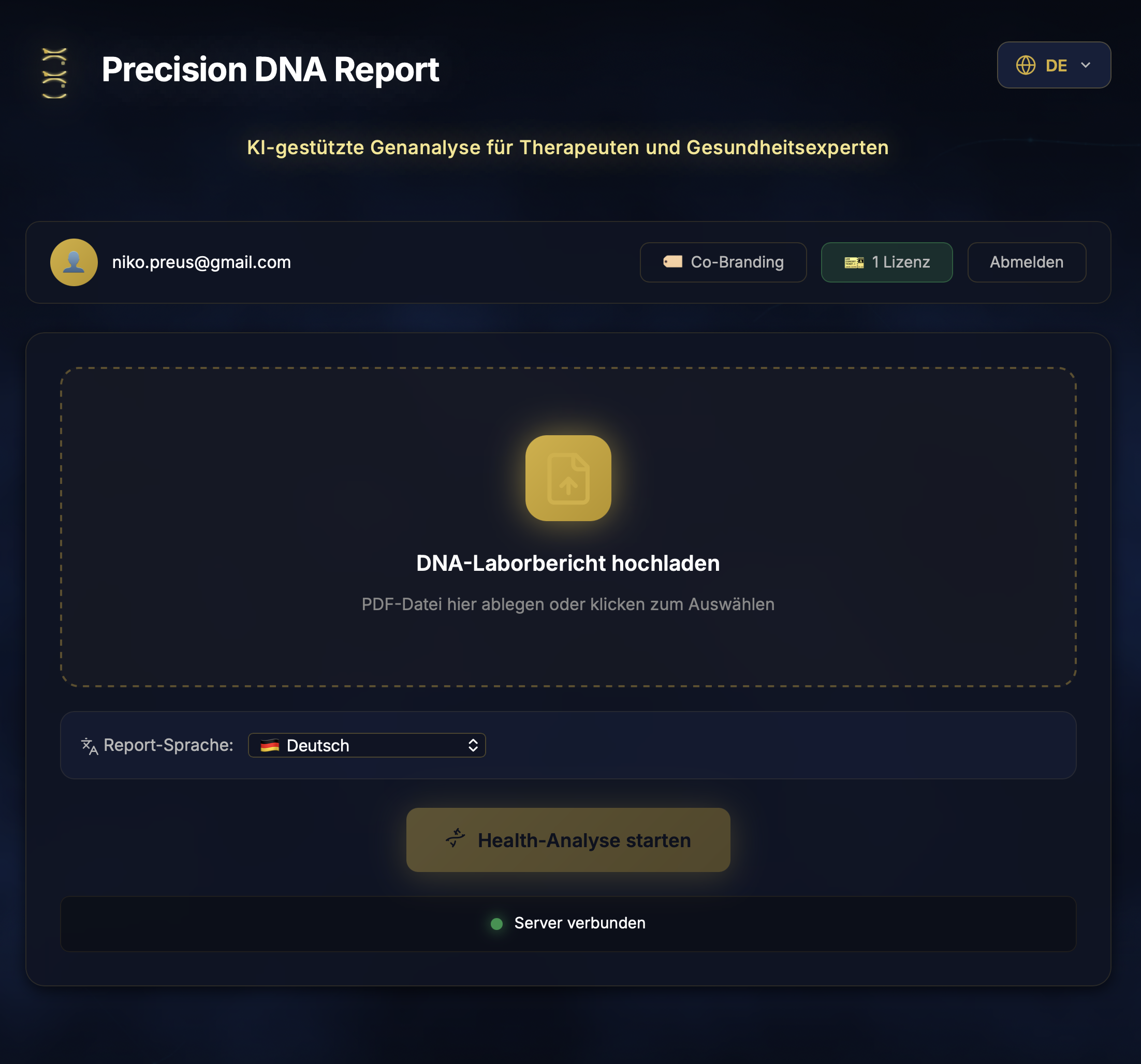 DNA Report Analyse-Tool: Upload-Oberfläche